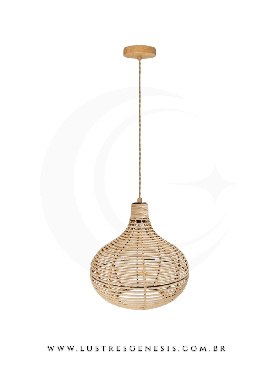 Pendente de fibra de bambu Nakio para mesas, balcão de cozinha e área gourmet da Nitrolux, com design artesanal e acabamento natural.